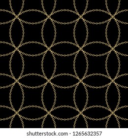 Art Deco Style Textured Golden Chain Seamless Pattern. Gold Necklace Repeating Vector Background. Cloth design. Can be used for wallpaper, pattern fills, web page background, surface textures. eps 10