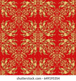 Art deco style, trendy vintage design element. Vector gold grill on a red background. Golden abstract geometric seamless pattern. Beautiful artdeco template with elements in gold gradient.