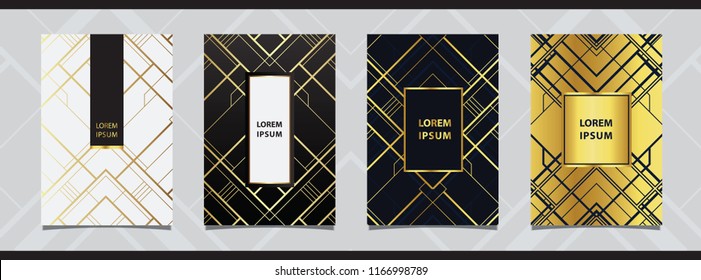 Art deco style for wedding invitation, decorative patterns, luxury templates, Gold collection of modern abstract elements, vector illustration.