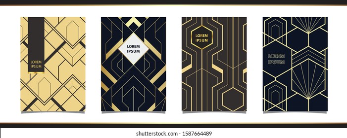 Art deco style for wedding invitation, decorative patterns, luxury templates, Gold collection of modern abstract elements, vector illustration.
