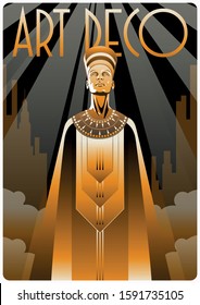 Art Deco Style Woman Egyptian Princess Statue Poster