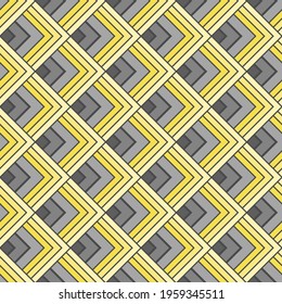 Art deco art style yellow and gray diamond shape. Seamless geometric pattern background. Color trend of 2021. Textured design for fabric, tile, poster, textile, flyer, wall. Vector illustration.