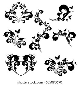 art deco swirls, set on a white