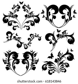 art deco swirls,black, isolated on a white