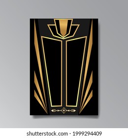 Art Deco template golden black luxury, A4 page, menu, card, modern invitation, Moon stars and city lights in a Art Deco, Art Nuevo Gatsby style, beautiful background 