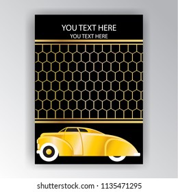 Art Deco template golden-black, A4 page, menu, card, invitation, Sun and city lights in a ArtDeco/Art Nuvo style, beautiful bakcground .