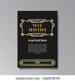 Art Deco template golden-black, A4 page, menu, card, invitation, Sun and city lights in a Art Deco Art Nuevo style, beautiful background, luxury invite. Retro mystic and occult flyer