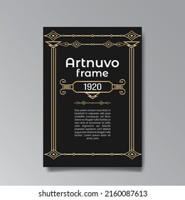 Art Deco template golden-black, A4 page, menu, card, invitation, Sun and city lights in a Art Deco Art Nuevo style, beautiful background, luxury invite. Retro mystic and occult flyer