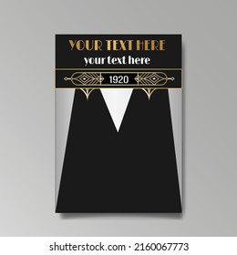 Art Deco template golden-black white, A4 page, menu, card, invitation, Sun and city lights in a Art DecoArt Nuevo style, beautiful background, luxury invite. Retro mystic and occult flyer