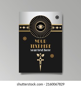 Art Deco template golden-black white, A4 page, menu, card, invitation, Sun and city lights in a Art DecoArt Nuevo style, beautiful background, luxury invite. Retro mystic and occult flyer