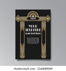 Art Deco template golden-black white, A4 page, menu, card, invitation, Sun and city lights in a Art Deco and Art Nuevo style, beautiful background, luxury invite. Retro mystic and occult flyer