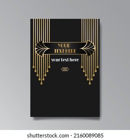 Art Deco template golden-black white, A4 page, menu, card, invitation, Sun and city lights in a Art Deco and Art Nuevo style, beautiful background, luxury invite. Retro mystic and occult flyer