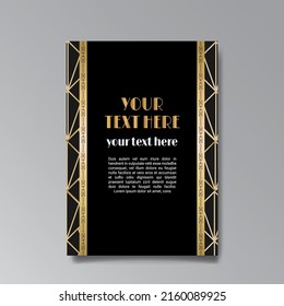 Art Deco template golden-black white, A4 page, menu, card, invitation, Sun and city lights in a Art DecoArt Nuevo style, beautiful background, luxury invite. Retro mystic and occult flyer