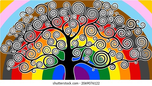 art deco tree on rainbow background lgbt flag