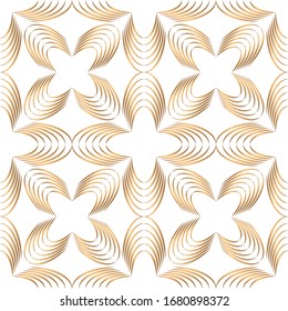 Art deco trellis lines floral seamless pattern vector graphic design. Geometric art deco wallpaper interior repeating pattern with gold lines flowers on white. Vintage art deco style.