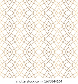Art deco trellis Linien nahtlose Muster Vektorillustration Grafikdesign. Geometrisches Art Deco Tapete Interieur Wiederholung Muster mit goldenen Linien auf weiß. Vintage Art Deco Stil.