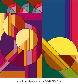 Art deco vector colored geometric pattern. Art deco stained glass pattern. Abstract pattern.