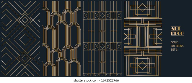 art deco vector golden seamless pattern black background 