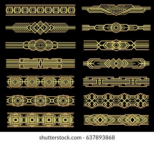 Art deco vector line borders set in 1920s graphic style