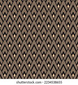 Art deco vector seamless pattern. Classic geometric gold ornament on black background. Best for textile, home decor, wallpapers, wrapping paper, package and web design.