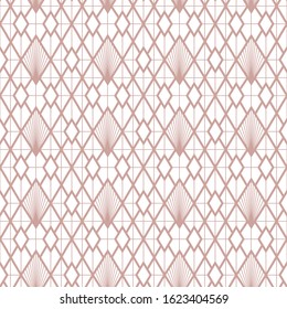 Art Deco vector semless pattern. Vintage decorative rose gold geometric background texture for wallpaper, print, poster, card and etc. Simple 1920 art deco background. Linear shapes.