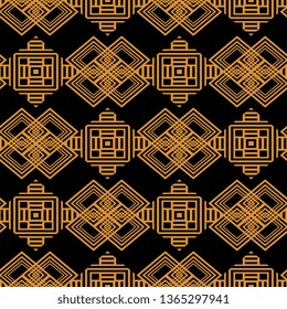 Art Deco Vector textured background. Abstract seamless pattern of a plurality stylized elements orange black