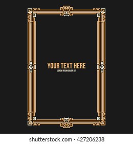 Art deco vertical frame with native american elements on black background. Useful for invitations, postcards and covers.