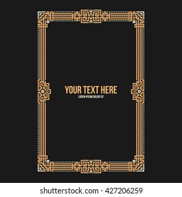 Art deco vertical frame with native american elements on black background. Useful for invitations, postcards and covers.