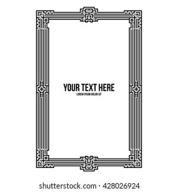 Art deco vertical frame with native american elements on white background. Monochrome colors. Useful for invitations, postcards and covers.