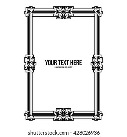 Art deco vertical frame with native american elements on white background. Monochrome colors. Useful for invitations, postcards and covers.
