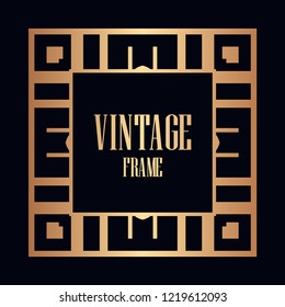 Art deco vintage border, frame. Retro design vector illustration