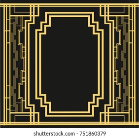 Art Deco vintage decorative frame. Retro card design vector template for your design such as invitation, print, banner, poster. Vector illustration
