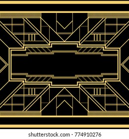 Art Deco vintage decorative frame. Retro card design vector template for your design such as invitation, print, banner, poster. Vector illustration