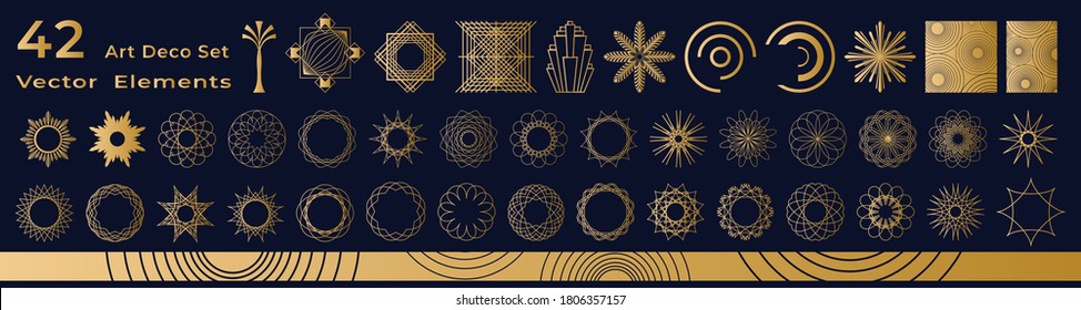 Art Deco Vintage Design Elements in gold with dark blue background