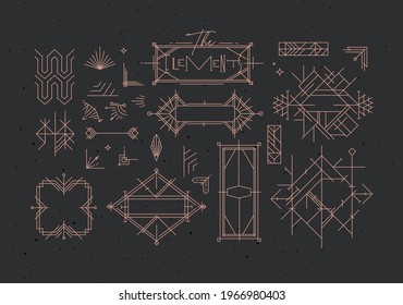 Art deco vintage design elements drawing in line style on dark background