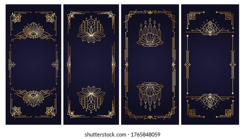 Art Deco Vintage Frames And Borders - Vector Kit With Copy Space. Set Of Retro Linear Elements For Cards, Stories, Invitations Or Banners. Collection Of Decorations For Design A-la Roaring 20s