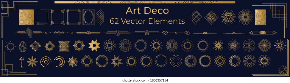 Art Deco Vintage Frames, Borders. Circles and Design Elements in gold