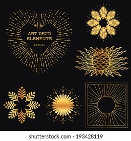 Art Deco Vintage Frames And Design Elements - Sun Burst - With Place For Your Text - In Vector