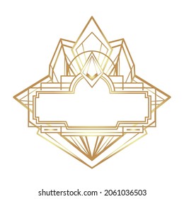 Art Deco vintage gold frame in white over white, design element. Retro party geometric background set (1920's style). Vector illustration for glamour party, thematic wedding or textile prints.