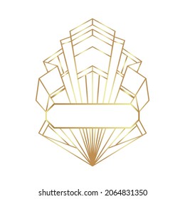 Art Deco vintage gold frame in white over white, design element. Retro party geometric background set (1920's style). Vector illustration for glamour party, thematic wedding or textile prints.