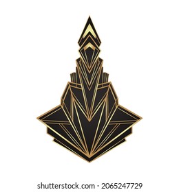 Art Deco vintage gold frame in black over white, design element. Retro party geometric background set (1920's style). Vector illustration for glamour party, thematic wedding or textile prints.