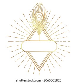 Art Deco vintage gold frame in white over white, design element. Retro party geometric background set (1920's style). Vector illustration for glamour party, thematic wedding or textile prints.