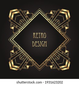 Art Deco vintage gold patterns over black, frames and design elements. Retro party geometric background set (1920's style). Vector illustration for glamour party, thematic wedding or textile prints.