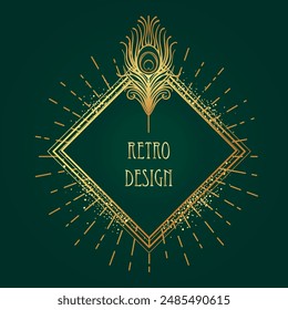 Art Deco vintage gold patterns over dark green, frames and design elements. Retro party geometric background set,1920s style. Vector illustration for glamour party