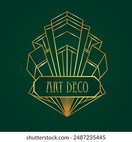 Patrones de oro vintage Art Deco sobre verde oscuro, marcos y Elementos de diseño. Conjunto de fondo geométrico de fiesta retro estilo años 20. Ilustración vectorial para fiesta de glamour