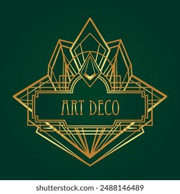 Art Deco Vintage Goldmuster über dunkelgrün, Rahmen und Design-Elemente. Retro-Party-geometrischer Hintergrund-Set 1920er Jahre-Stil. Vektorillustration für Glamour Party