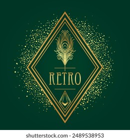 Art Deco Vintage Goldmuster über dunkelgrün, Rahmen und Design-Elemente. Retro-Party-geometrischer Hintergrund-Set 1920er Jahre-Stil. Vektorillustration für Glamour Party