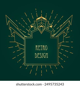 Art Deco vintage gold patterns over dark green, frames and design elements. Retro party geometric background set,1920s style. Vector illustration for glamour party