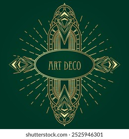 Art Deco vintage padrões de ouro sobre verde escuro, quadros e elementos de design. Conjunto de fundo geométrico do partido retrô estilo dos anos 1920. Ilustração vetorial para festa de glamour,