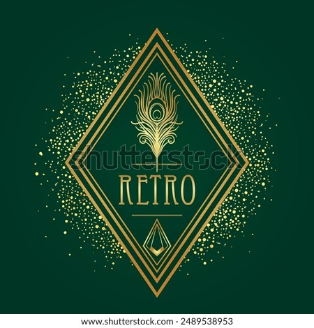 Art Deco vintage gold patterns over dark green, frames and design elements. Retro party geometric background set 1920s style. Vector illustration for glamour party